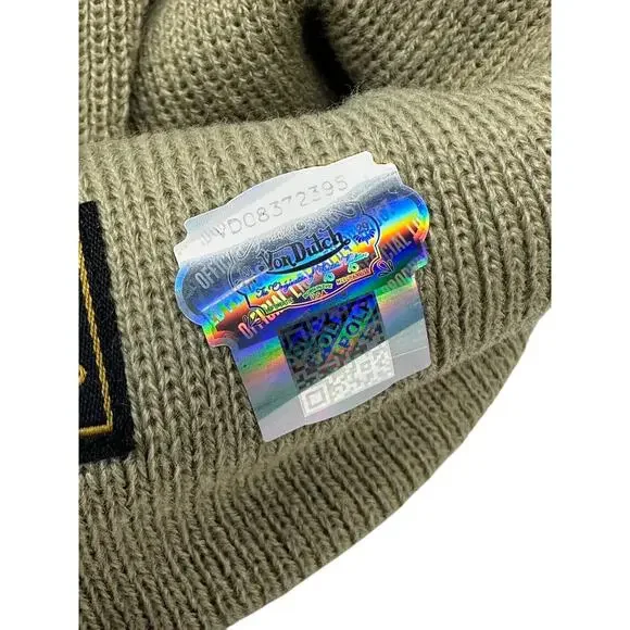 Von Dutch Embroidered Taupe Khaki Skull Beanie - Picture 6 of 6